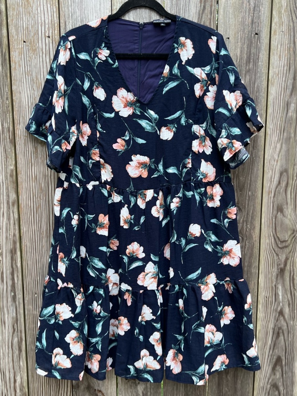 NURSING QUEEN Black Floral V Neck Midi Dress Women’s XL